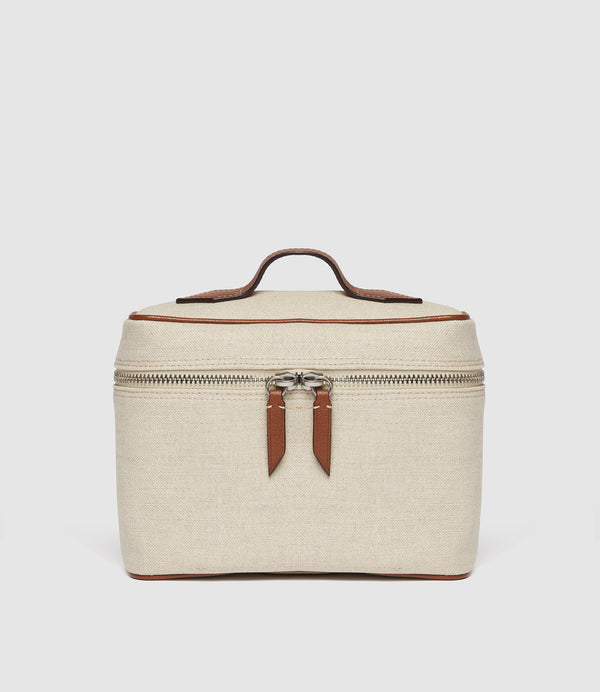 Many Days Toiletry Bag Natural Linen with Cognac