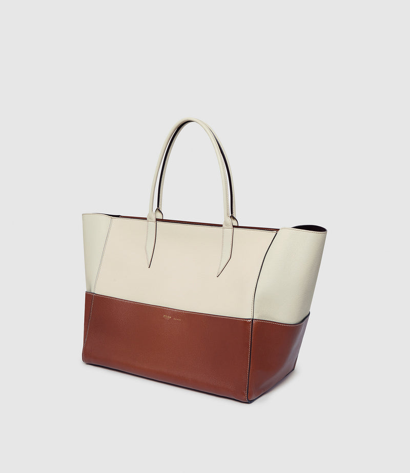Incognito Large Cabas Bag Smooth Calfskin White Sand and Cognac