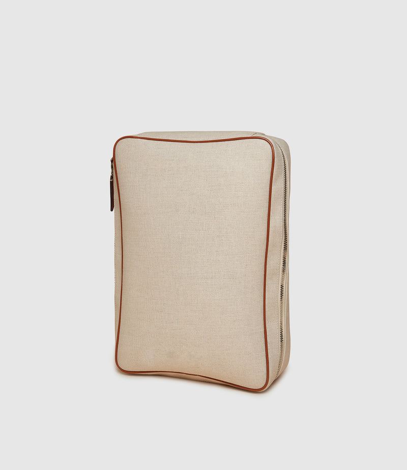 Large Travel Organiser Natural Linen with Cognac
