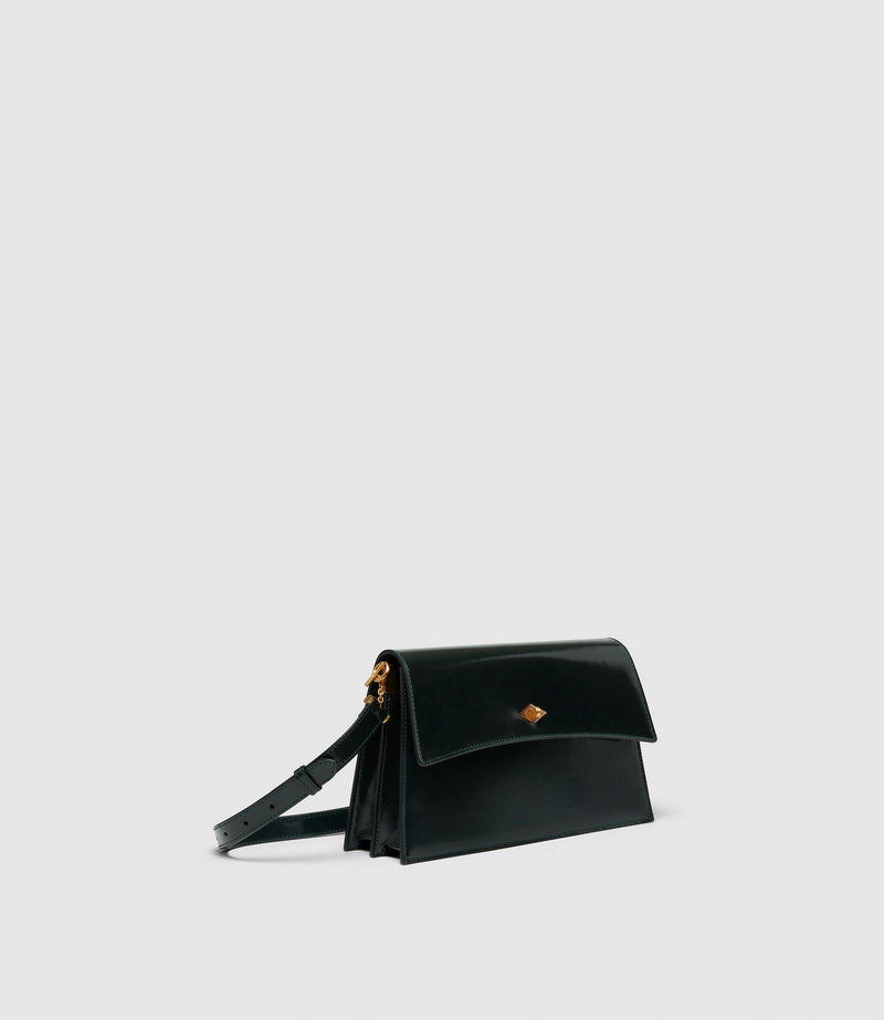 Roma Shoulder Bag Glossy Calfskin Forest Green