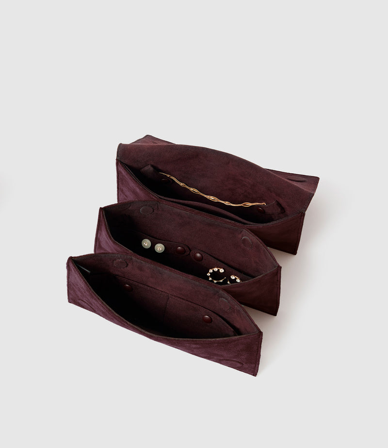 Small Jewellery Travel Case Buttery Suede Amarone