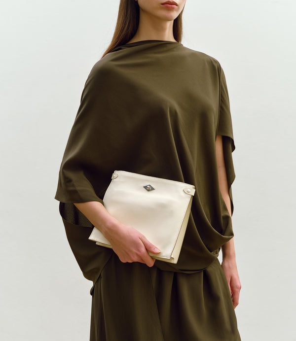 Stowaway Crossbody Smooth Calfskin White Sand with Silver Hardware
