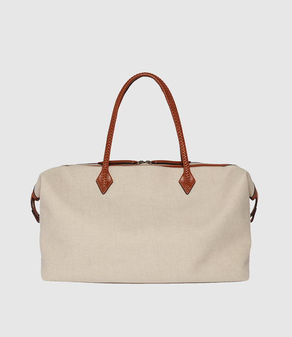 Vérité Weekend Bag Natural Linen with Cognac