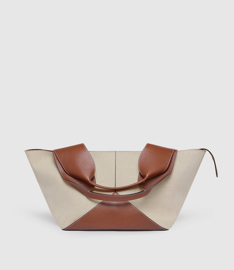 Market Weekend Bag Natural Linen With Buffalo Cognac