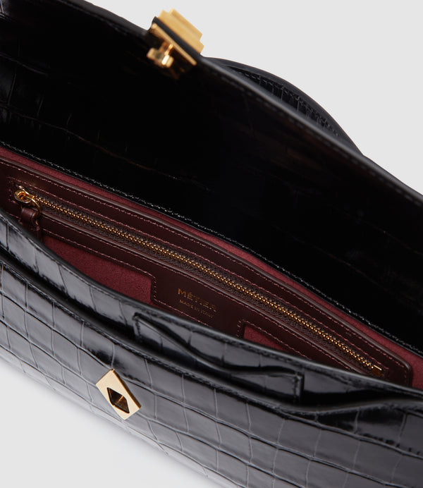 Edge Clutch Embossed Croc Black