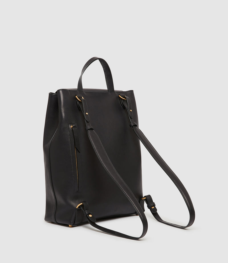 Women's Edge Backpack Supple Calfskin Leather Black