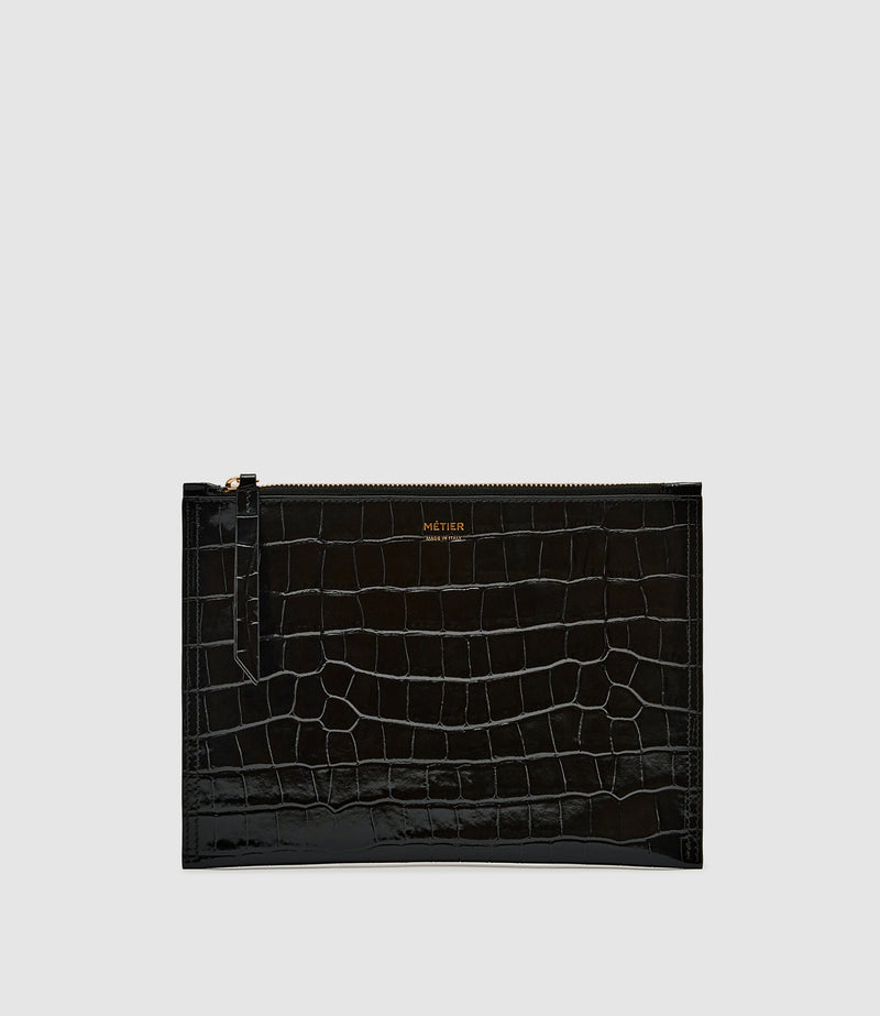 Small Pouchette Embossed Croc Black