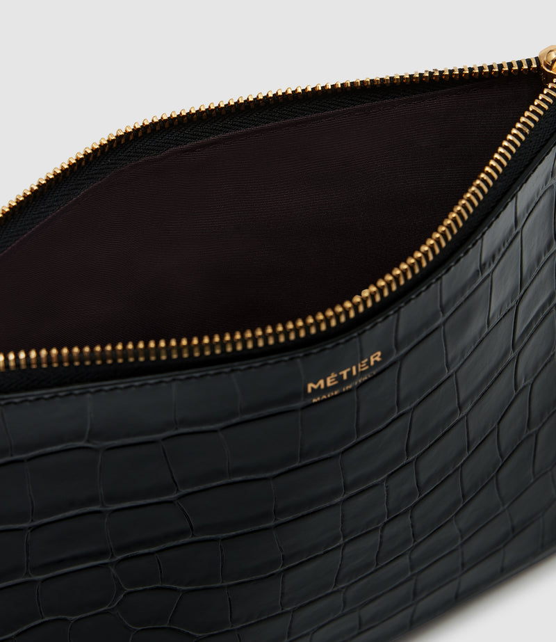 Small Pouchette Embossed Croc Black