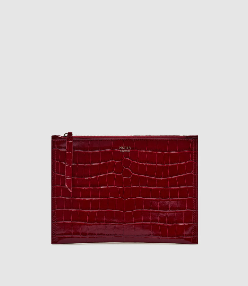 Small Pouchette Embossed Croc Ruby