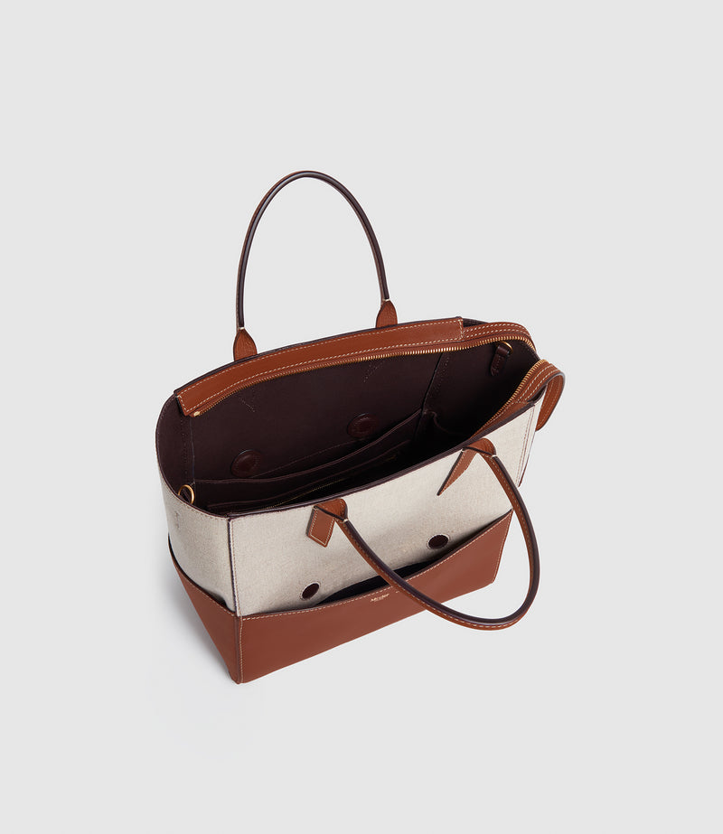 Incognito Crossbody Cabas Natural Linen with Cognac