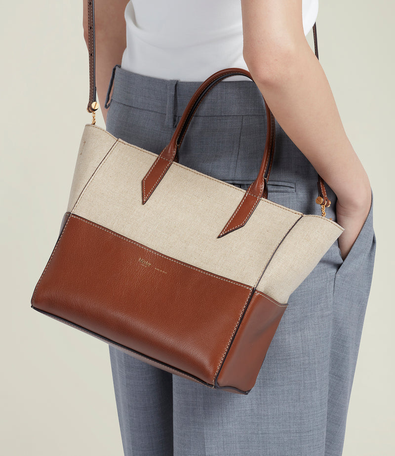 Incognito Crossbody Cabas Natural Linen with Cognac