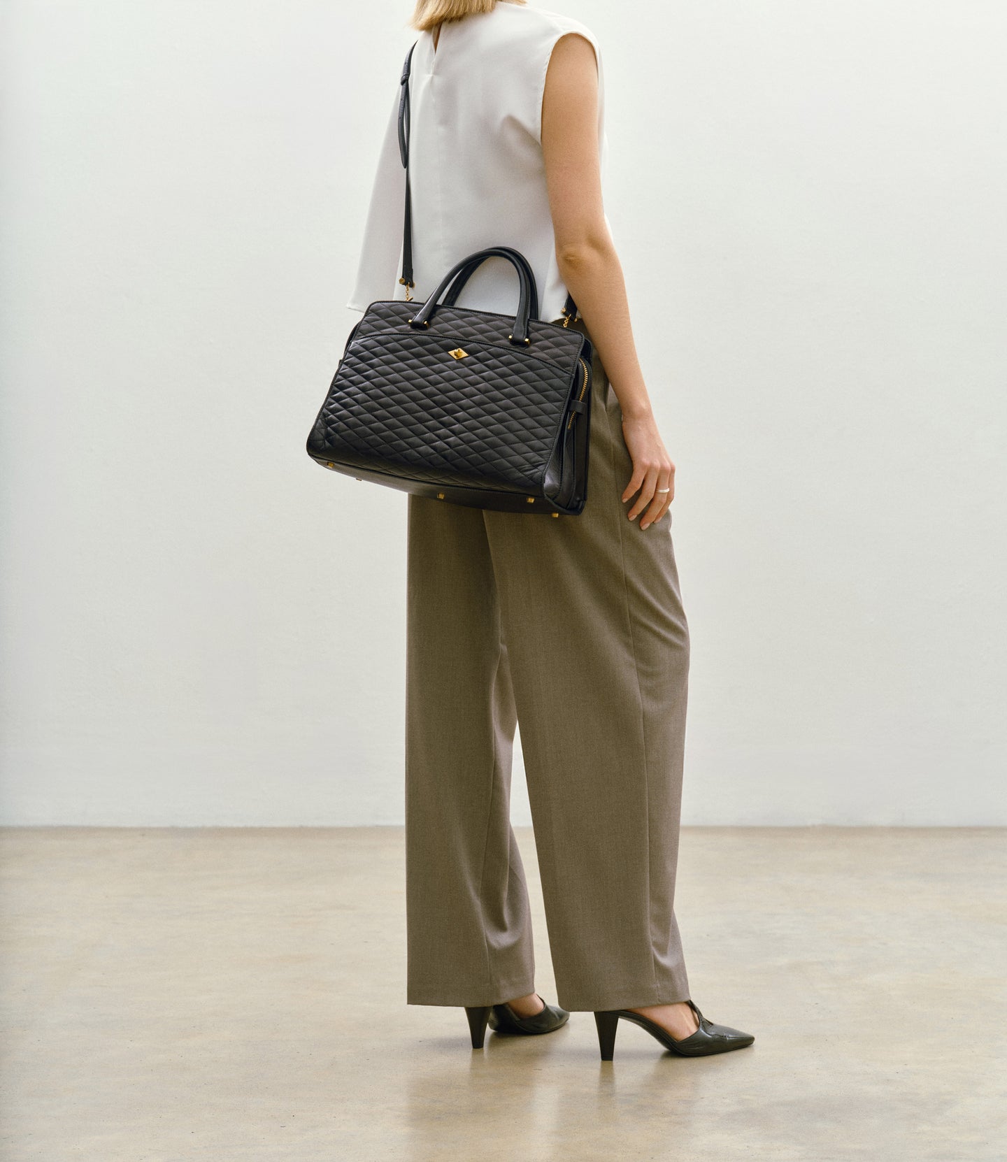 Private Eye Nappa Diamond Quilt Black with Gold Hardware