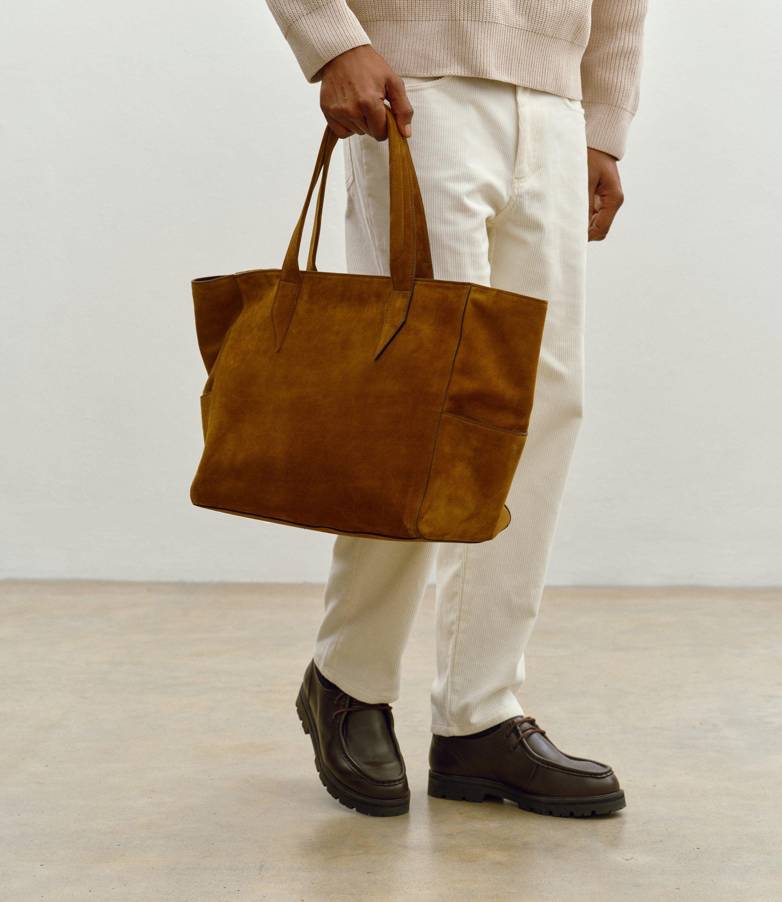 Men's Passerby East-West Tote Bag Suede Marrakech Light Brown