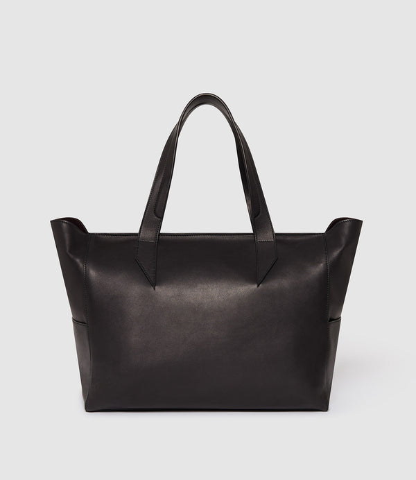 Men's Passerby East-West Tote Bag Supple Calfskin Leather Black