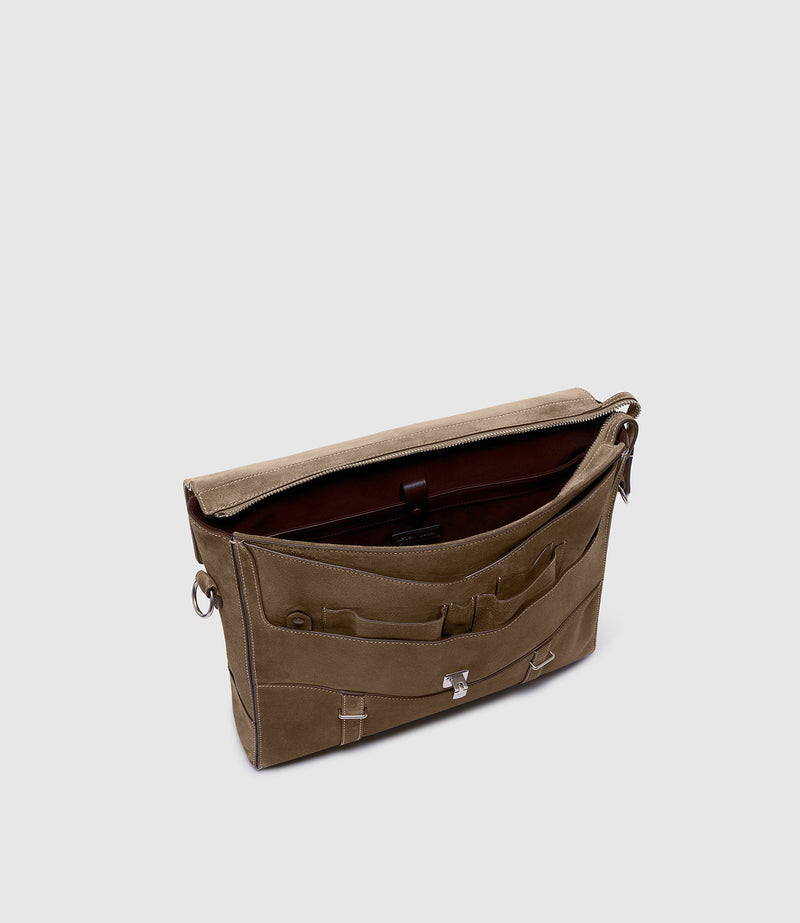 Rider Briefcase Suede Khaki