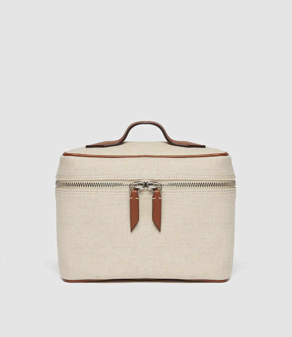 Many Days Toiletry Bag Natural Linen with Cognac