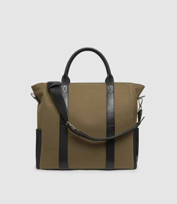 Mariner Zippered Tote Military Twill Khaki with Cacao