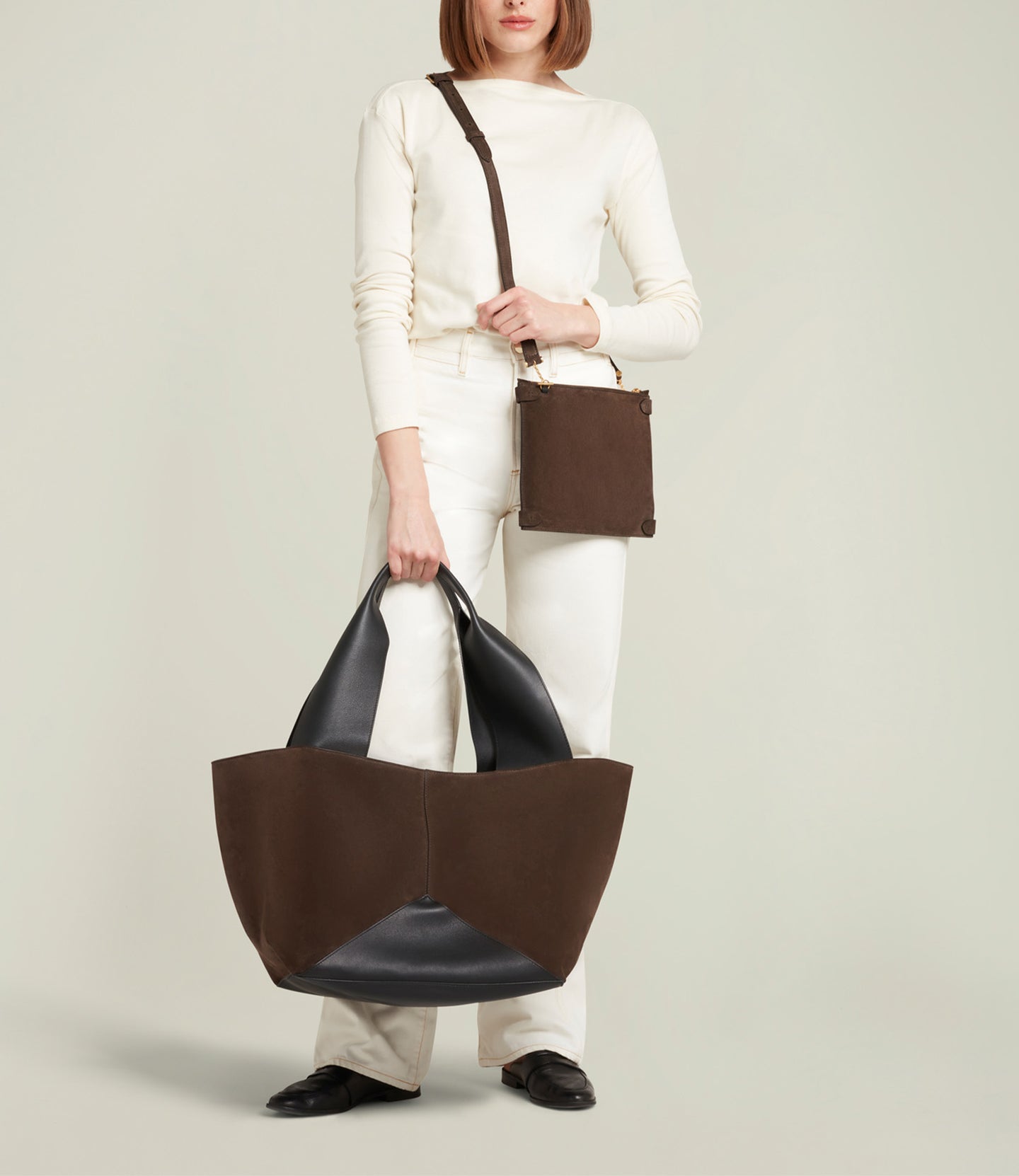 Market Weekend Suede Chocolate and Smooth Calfskin Black
