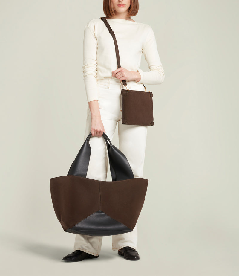 Market Weekend Suede Chocolate and Smooth Calfskin Black