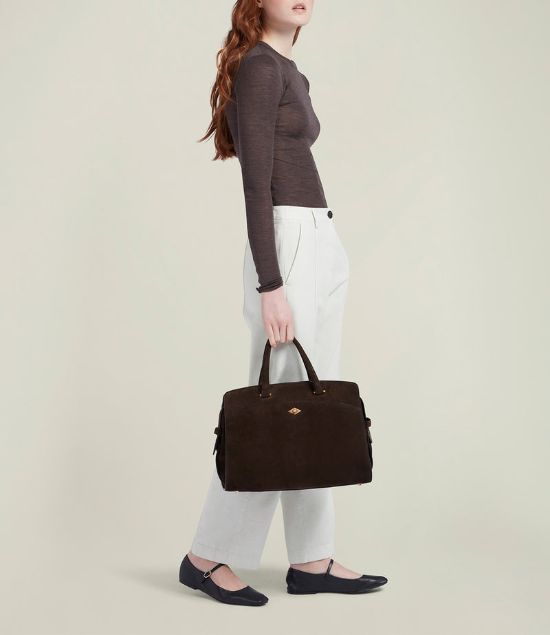 Private Eye Bag with Shoulder Strap Suede Chocolate