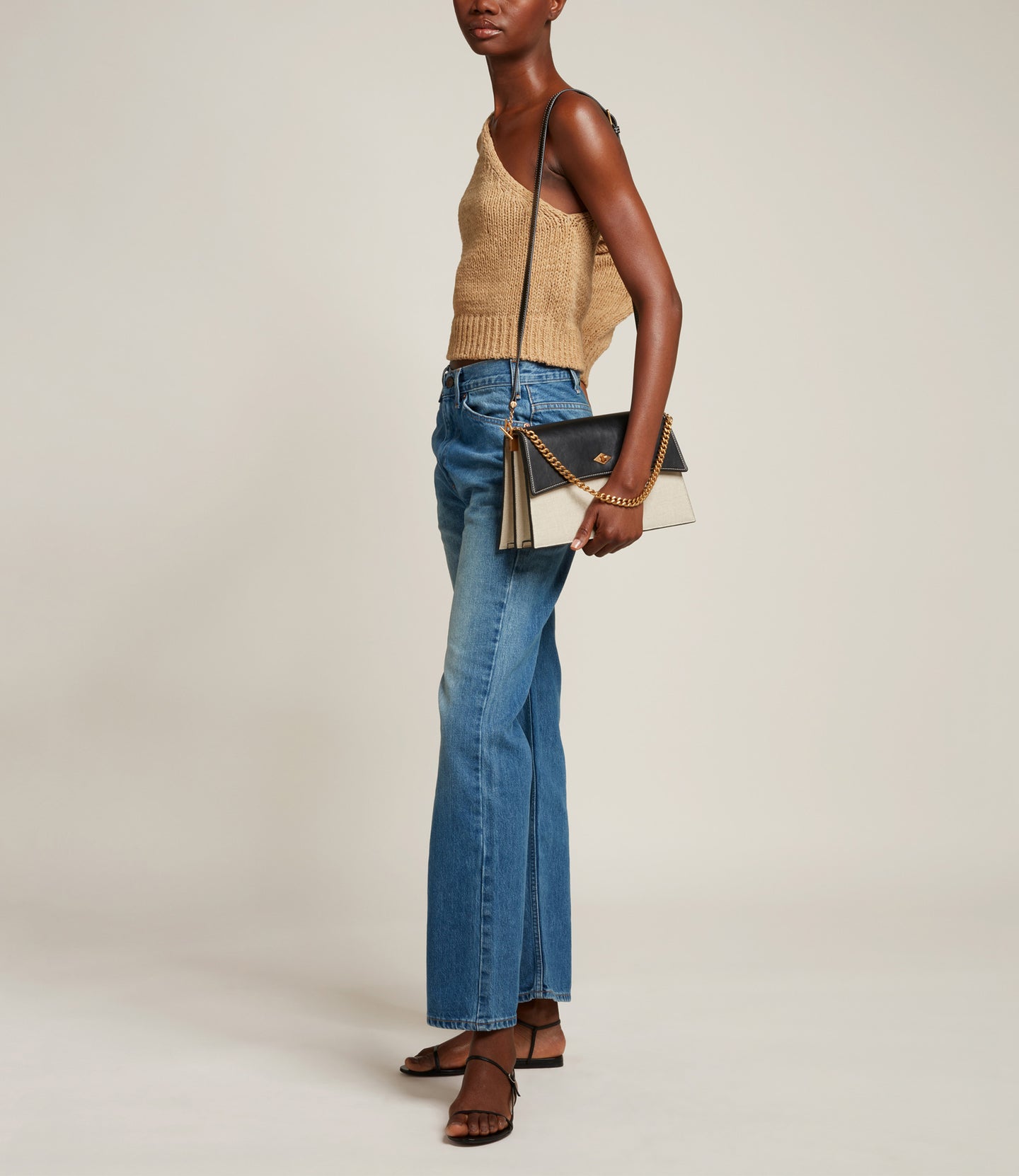 Roma Shoulder Bag Natural Linen and Apple Leather