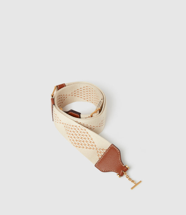 Women's Diamond Webbing Strap White Sand with Cognac