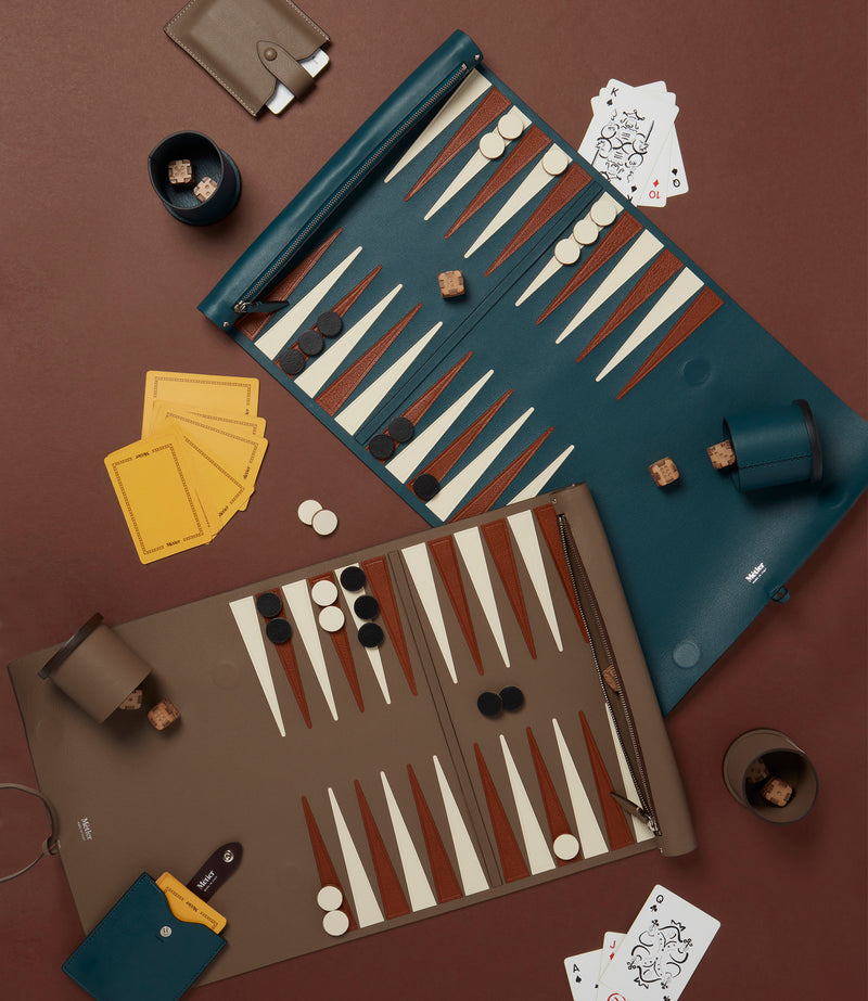 Backgammon Set Smooth Calfskin Taupe