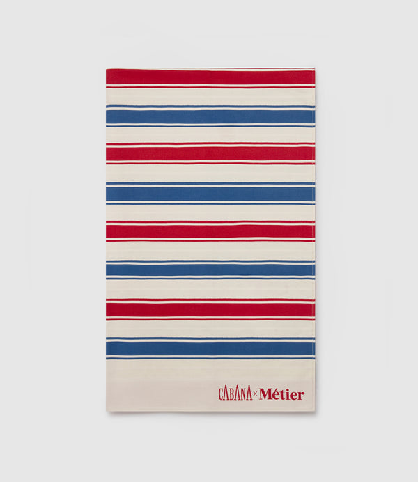 Small Beach Blanket Sustainable Cotton Red and Blue Stripe