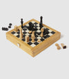 Travel Chess and Backgammon Set in Cognac Leather, Olive and Ebony Wood