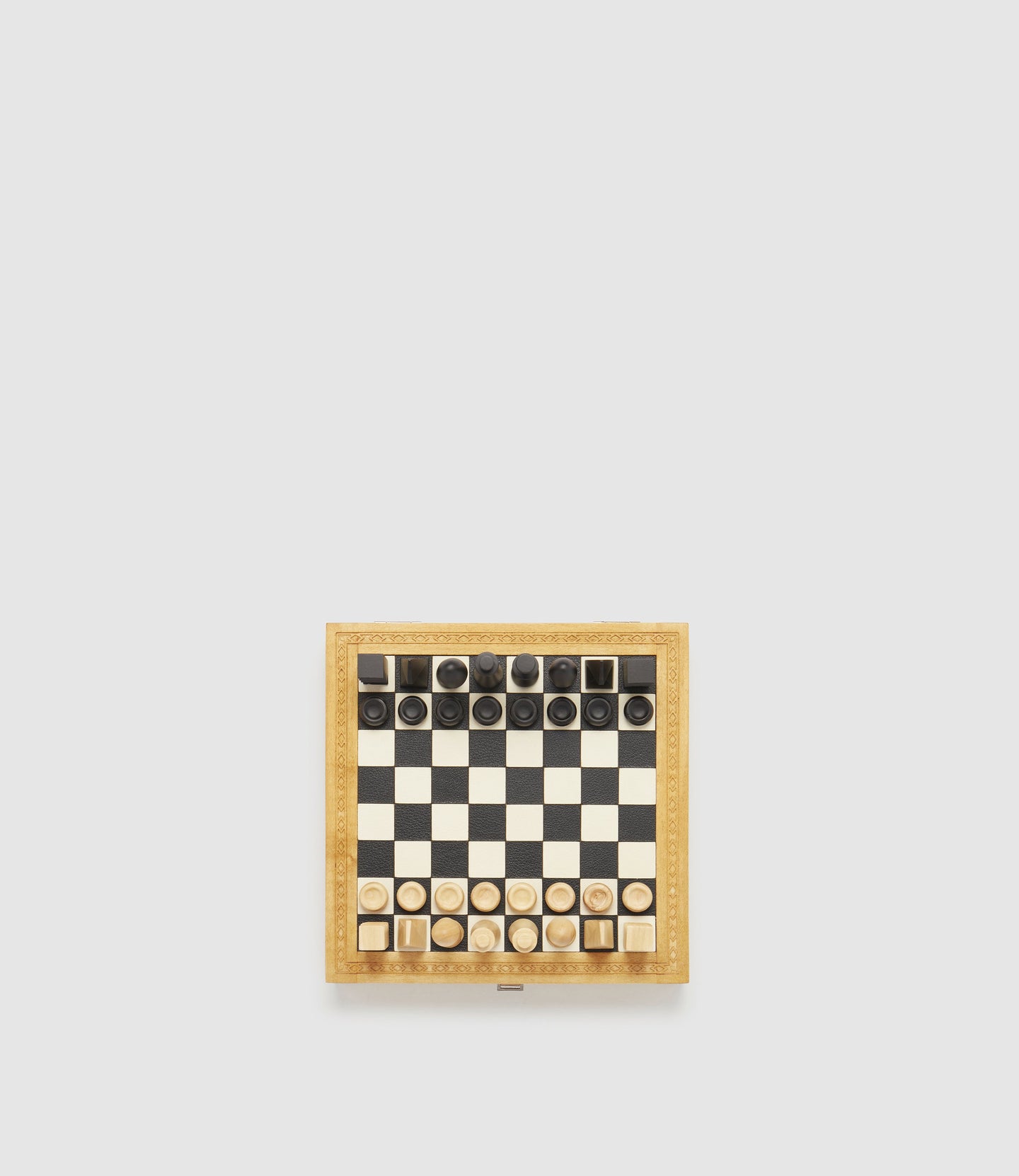 Travel Chess and Backgammon Set in Buffalo and Smooth Calfskin Leather, Olive and Ebony Wood