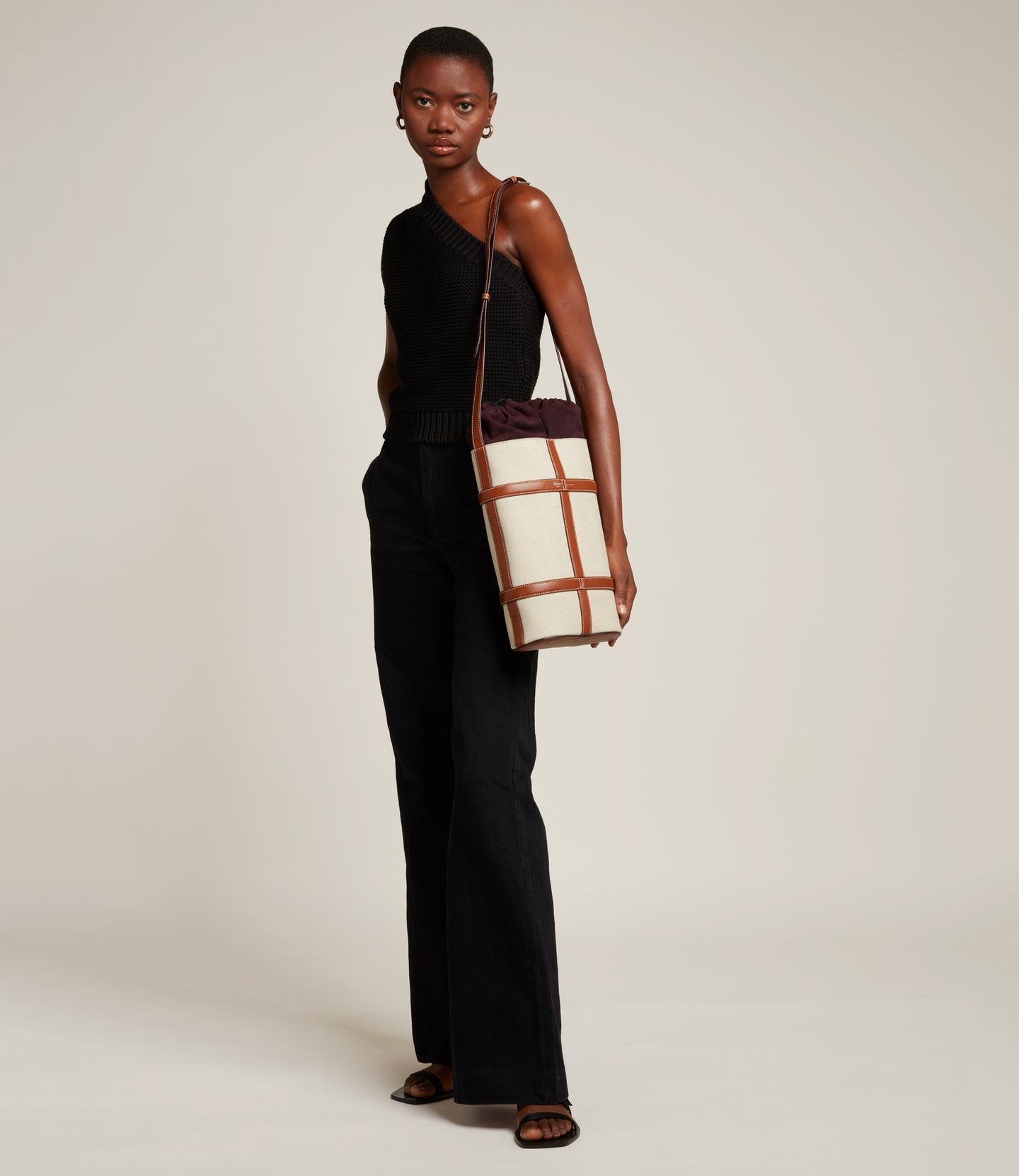 Double Wine Carrier Natural Linen with Cognac