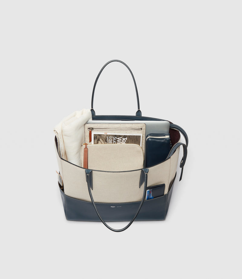 Incognito Large Cabas Natural Linen Navy