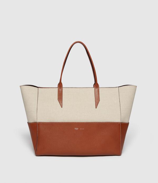 Incognito Small Cabas Natural Linen with Cognac