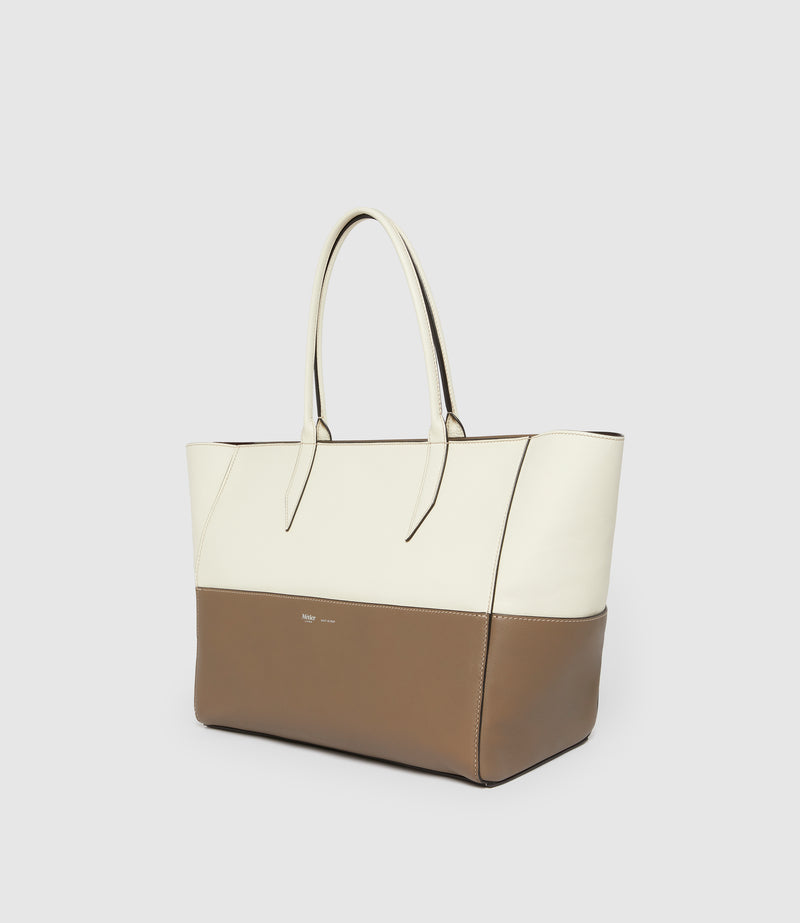 Incognito 36 Cabas Smooth Calfskin White Sand and Taupe