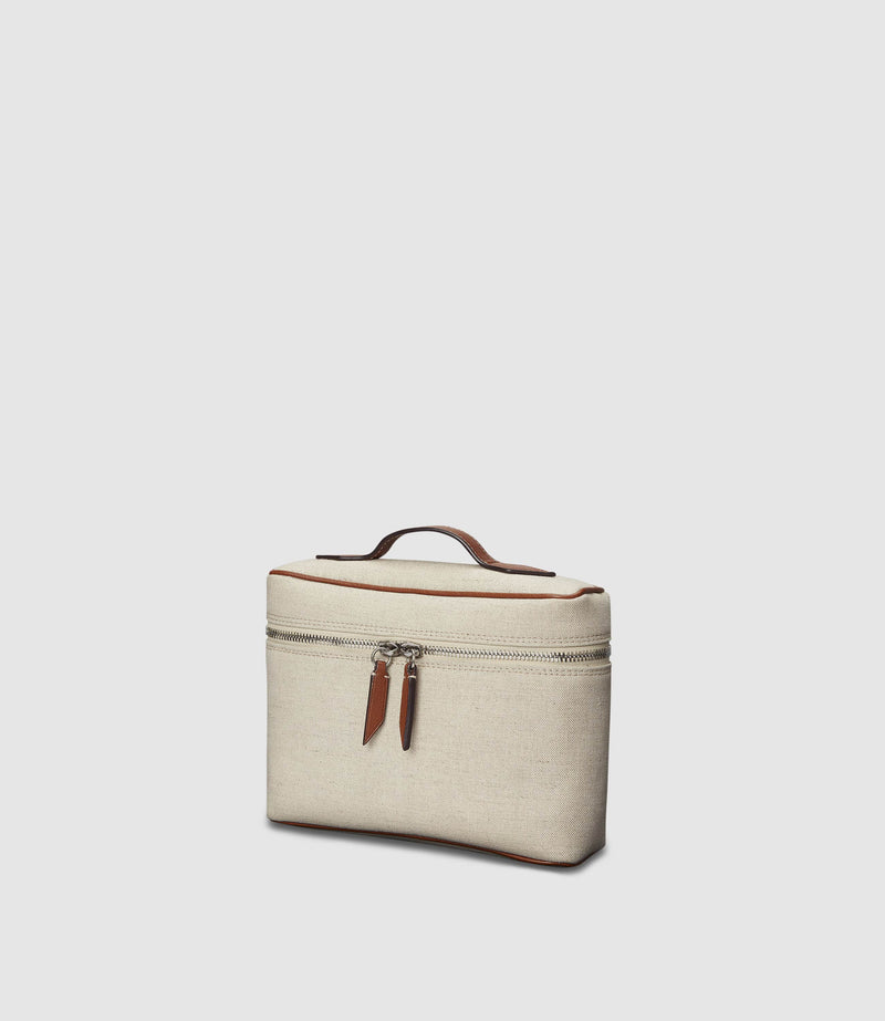 Many Days Toiletry Bag Natural Linen with Cognac