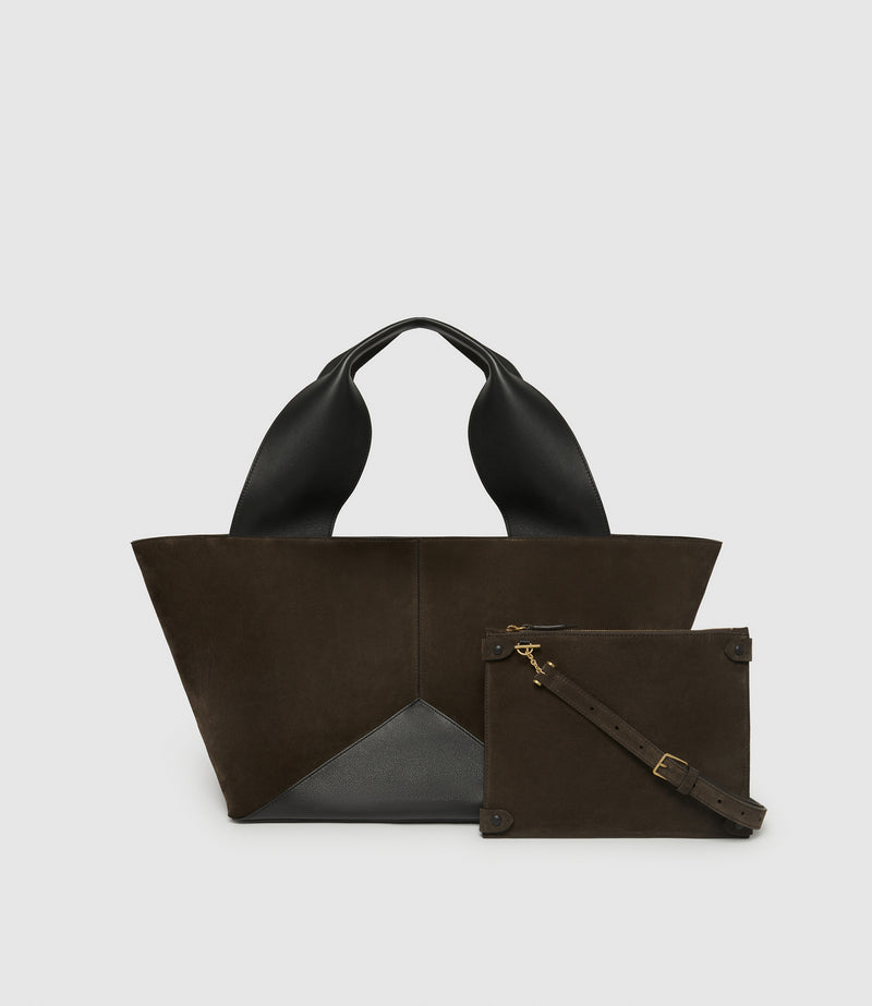 Market Weekend Suede Chocolate and Smooth Calfskin Black