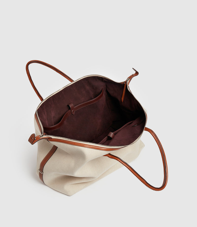 Vérité Weekend Bag Natural Linen with Cognac