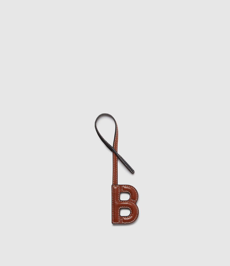 Personalisation Letter Charm Buffalo Cognac and Black with Salt Stitching