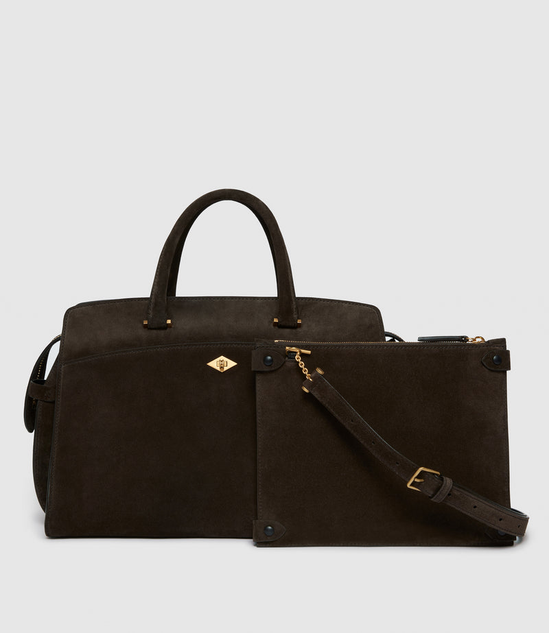 Private Eye Bag with Shoulder Strap Suede Chocolate