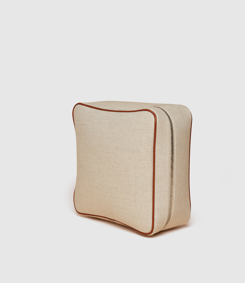 Medium Travel Organiser Natural Linen with Cognac
