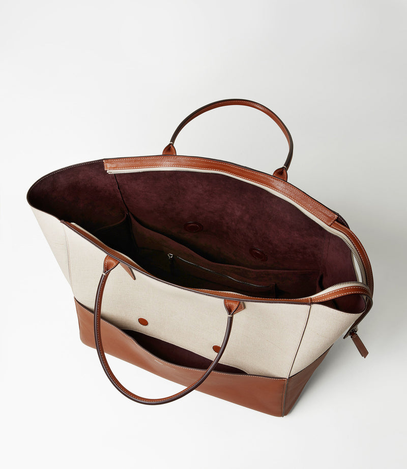 Incognito Large Cabas Bag Natural Linen Cognac